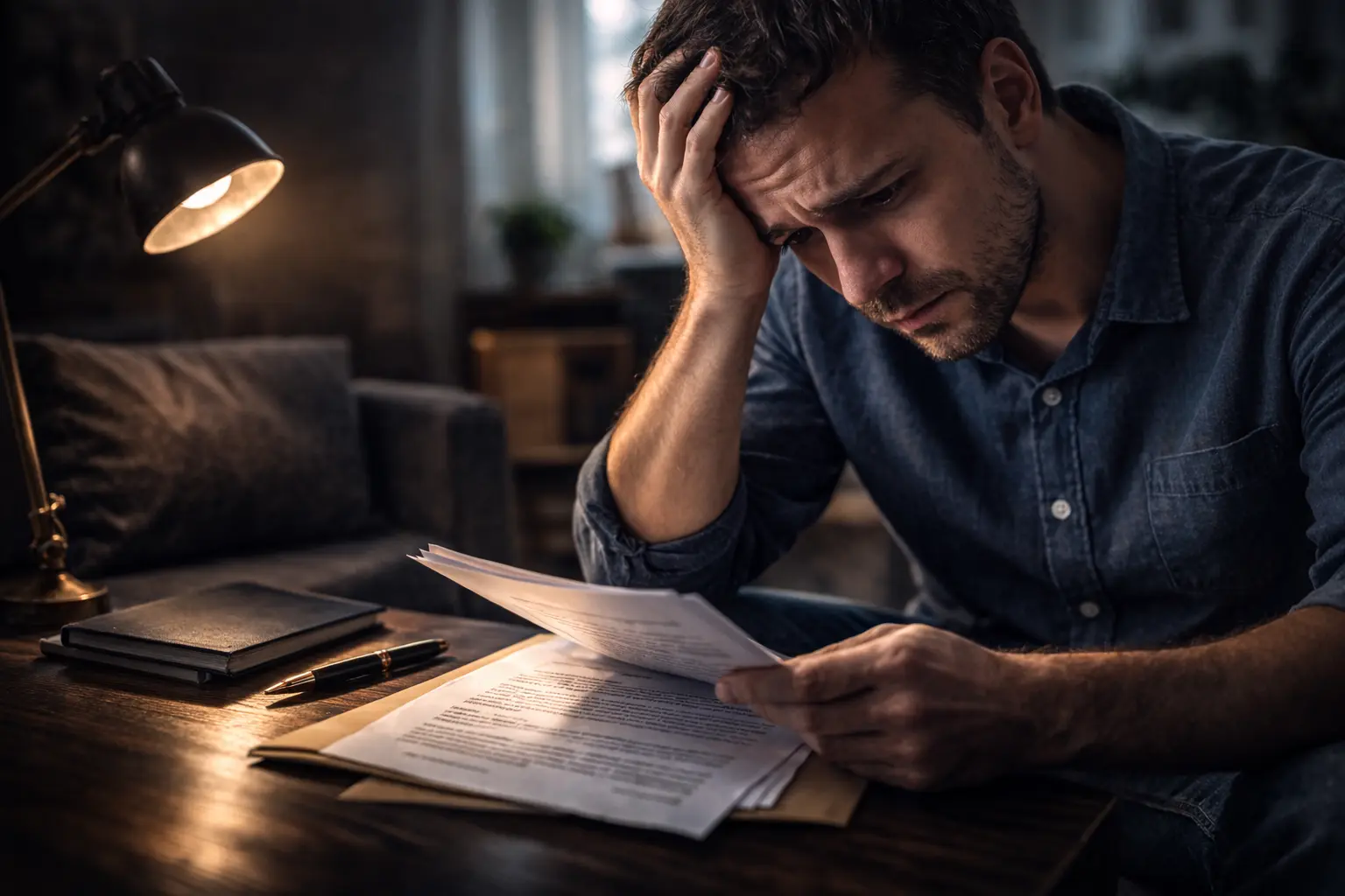 Работник изучает документы после увольнения. Иллюстрация к статье о защите прав при незаконном увольнении.